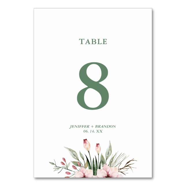 Numéro de table de mariage floral aquarelle d'été (Par défaut)
