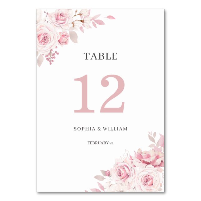 Numéro de table de mariage floral aquarelle rose (Par défaut)