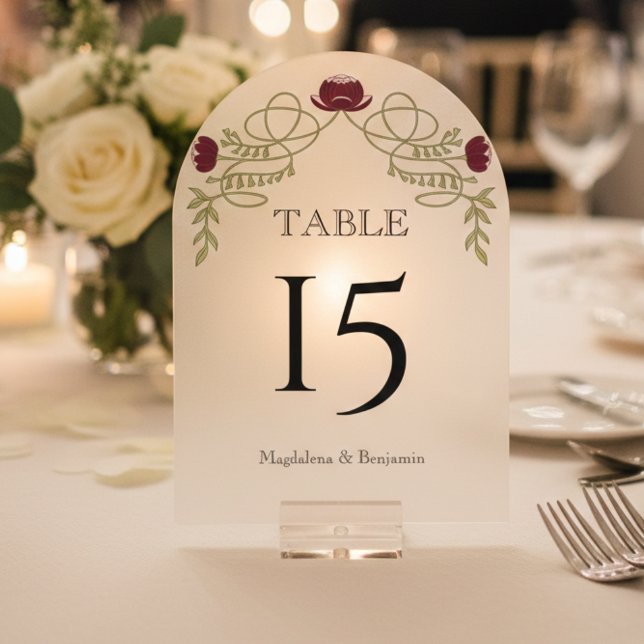 Numéro de table de mariage floral Art Nouveau Bour (Créateur téléchargé)