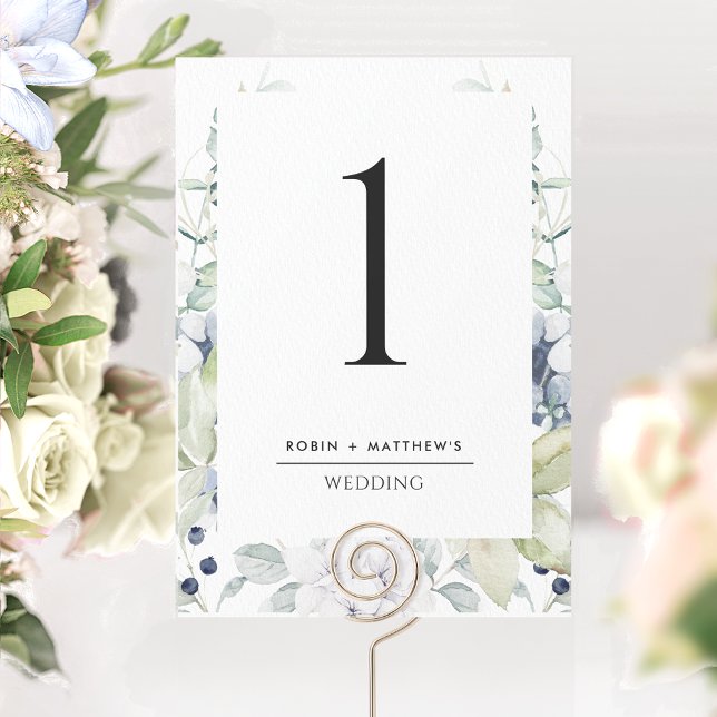 Numéro de table de mariage floral blanc et bleu él (Créateur téléchargé)