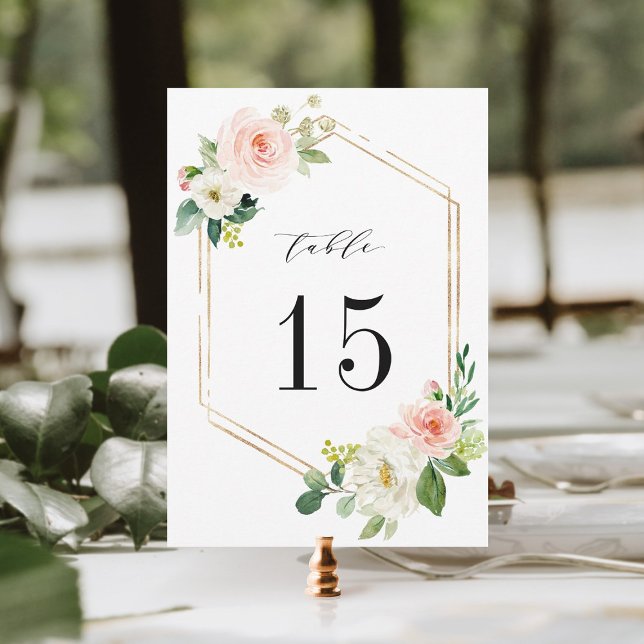 Numéro de table de mariage floral blanc rosé 5x7 B (Créateur téléchargé)