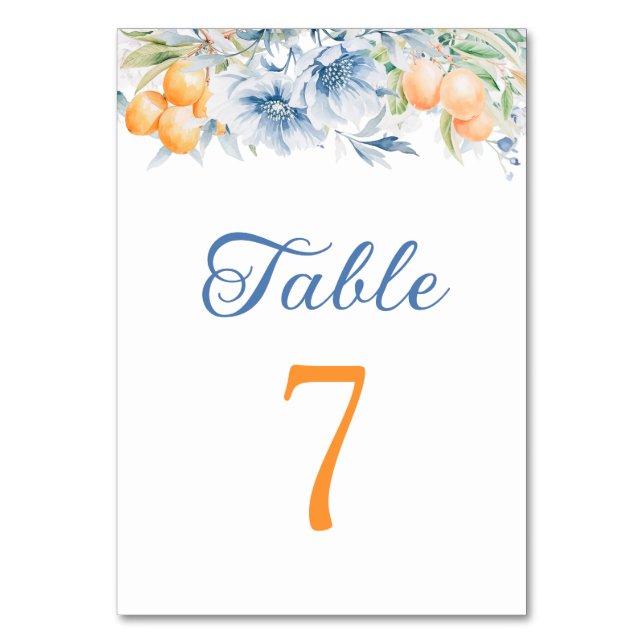 Numéro de table de mariage floral bleu et citron (Par défaut)