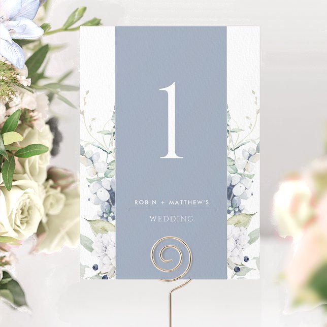 Numéro de table de mariage floral bleu poussiéreux (Créateur téléchargé)