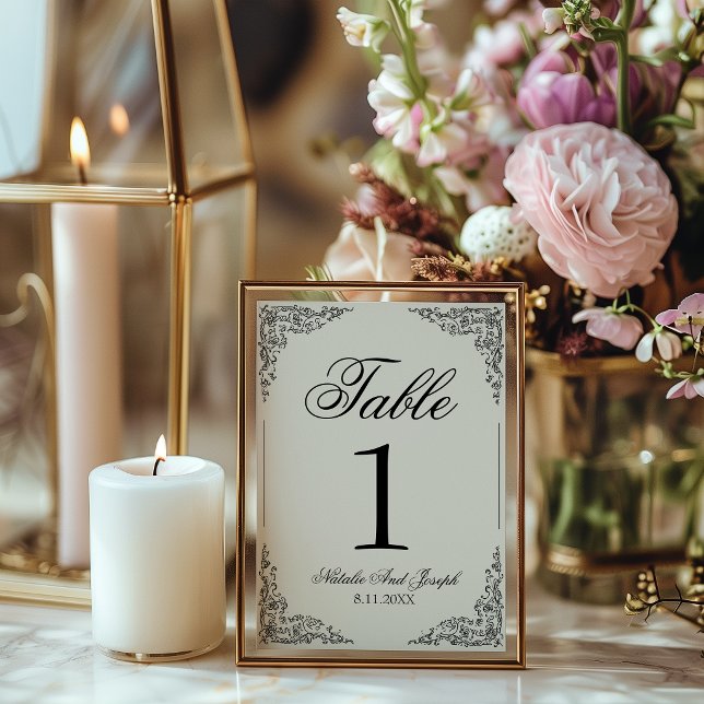 Numéro de table de mariage floral boho crème noir (Créateur téléchargé)