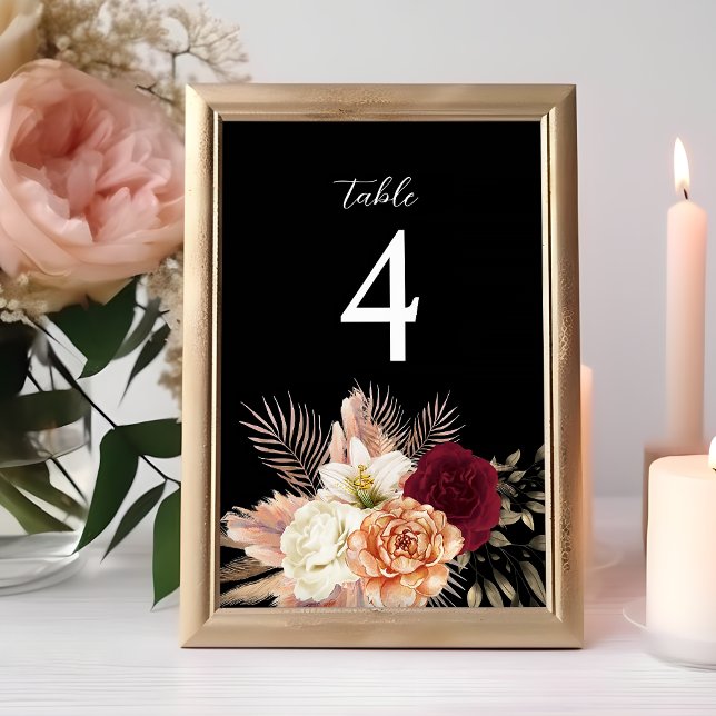 Numéro de table de mariage floral bordeaux noir (Créateur téléchargé)