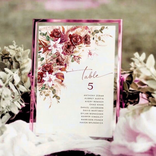 Numéro de table de mariage floral Burgundy romanti (Créateur téléchargé)