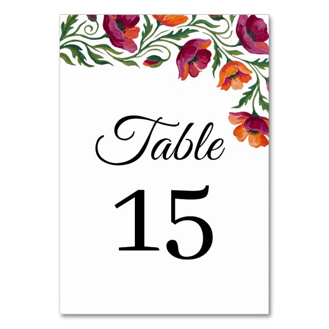 Numéro de table de mariage floral coquelicot aquar (Par défaut)