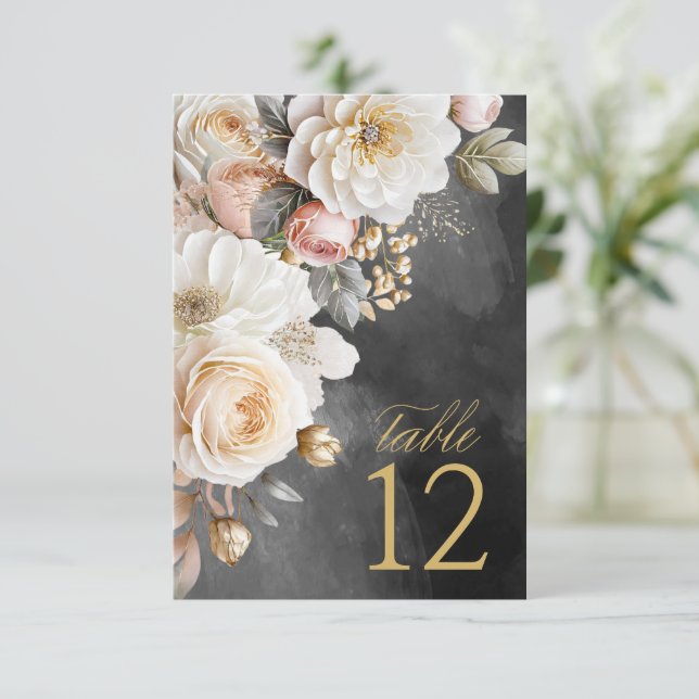 Numéro de table de mariage Floral Drama Charcoal I (Debout devant)
