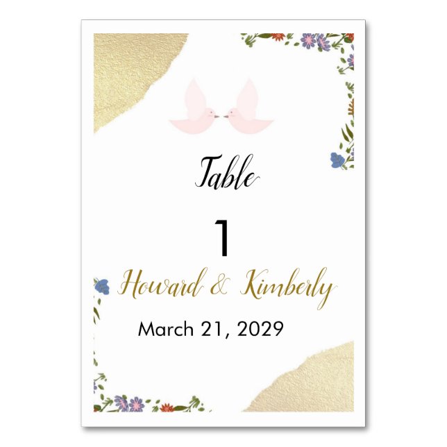 Numéro de table de mariage floral élégant (Par défaut)