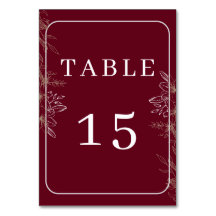 Numéro de table de mariage floral élégant bordeaux