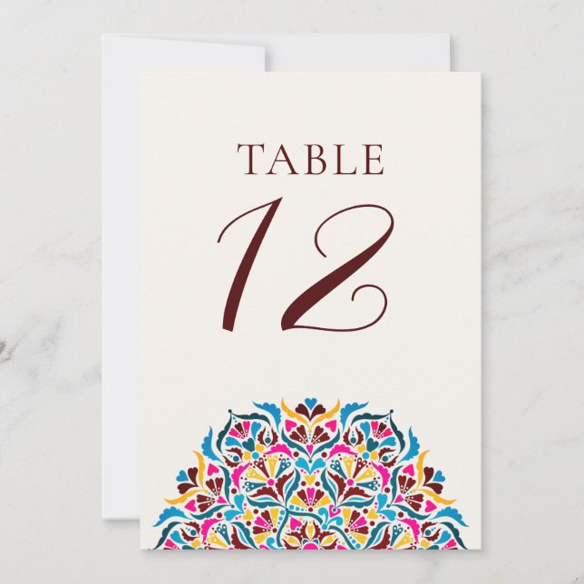 Numéro de table de mariage floral fantaisiste bleu (Devant)