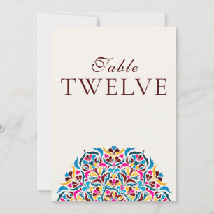 Numéro de table de mariage floral fantaisiste bleu