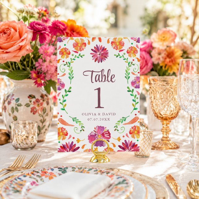 Numéro de table de mariage Floral Fiesta Mexicain  (White Mexican Floral Fiesta Wedding Table Number)