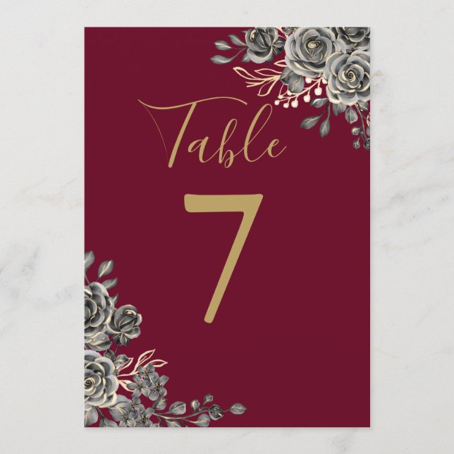 Numéro de table de mariage floral gothique or et b (Devant)