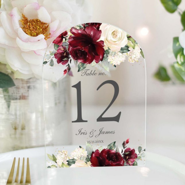 Numéro de table de mariage floral ivoire Bourgogne (Créateur téléchargé)