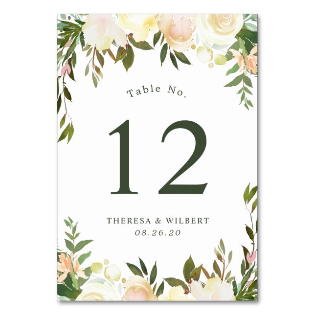 Numéro de table de mariage floral ivoire verdure (Par défaut)