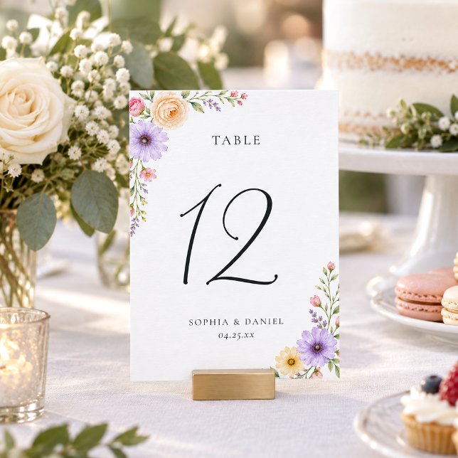 Numéro de table de mariage floral lilas pêche past (Créateur téléchargé)