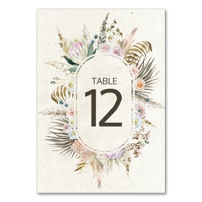 Numéro de table de mariage floral neutre boho past (Par défaut)