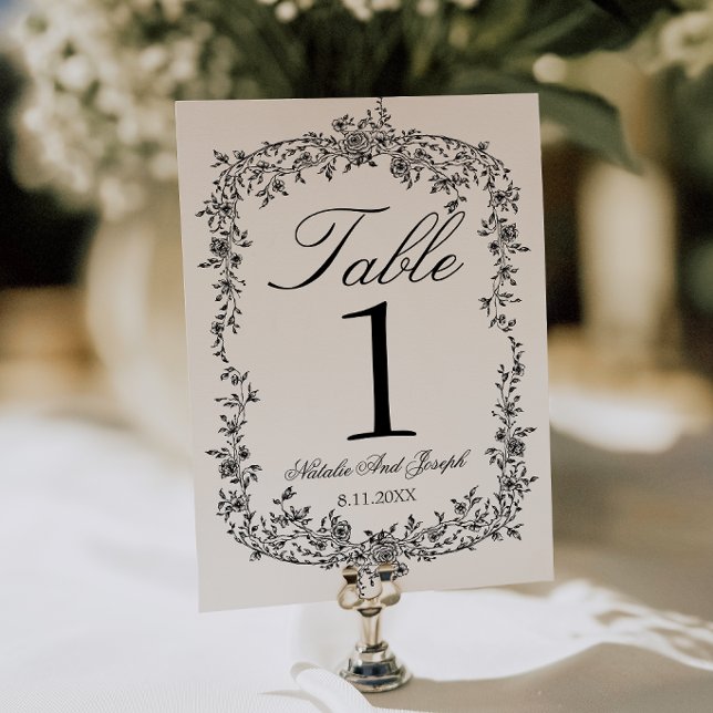 Numéro de table de mariage floral noir et blanc ch (Créateur téléchargé)