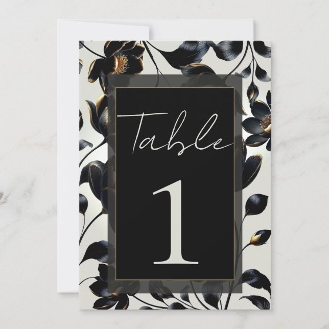Numéro de table de mariage floral noir et or Greig (Devant)