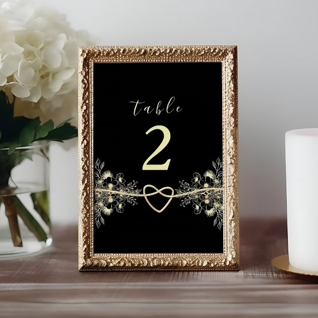 Numéro de table de mariage floral or noir (Créateur téléchargé)