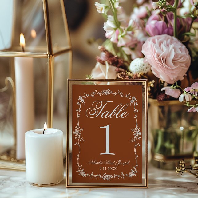 Numéro de table de mariage Floral Orange Brûlé Old (Créateur téléchargé)