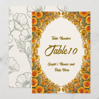 Numéro de table de mariage floral orange Eschschol