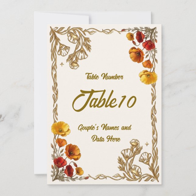 Numéro de table de mariage floral orange Eschschol (Devant)