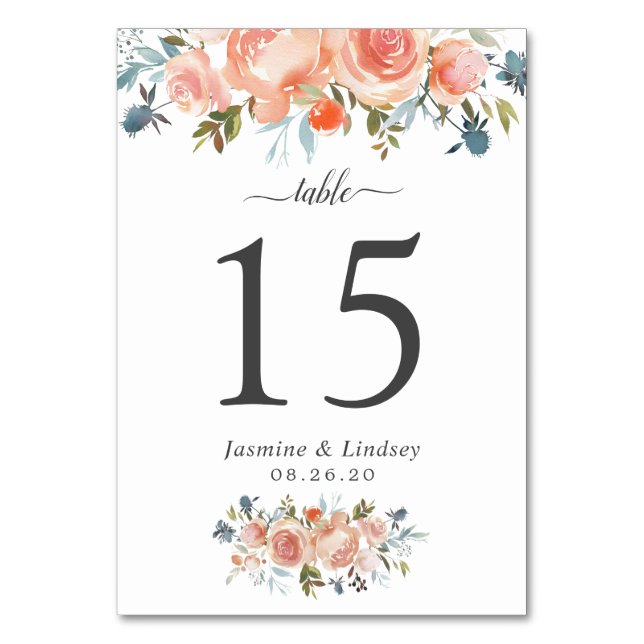 Numéro de table de mariage floral orange pêche (Par défaut)