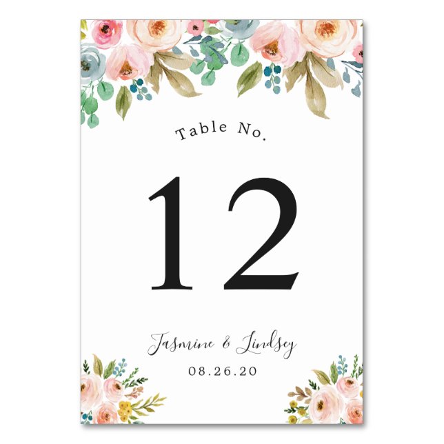 Numéro de table de mariage floral pastel (Par défaut)