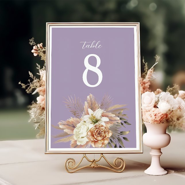 Numéro de table de mariage floral pêche et violet (Créateur téléchargé)