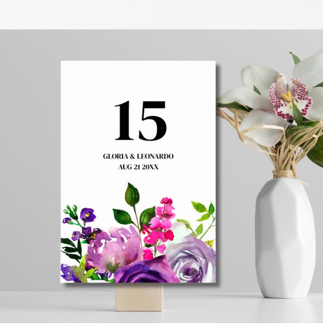Numéro de table de mariage floral pourpre romantiq (Créateur téléchargé)