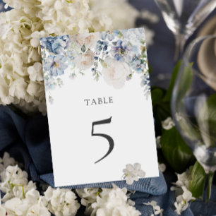Numéro de table de mariage floral poussiéreux bleu