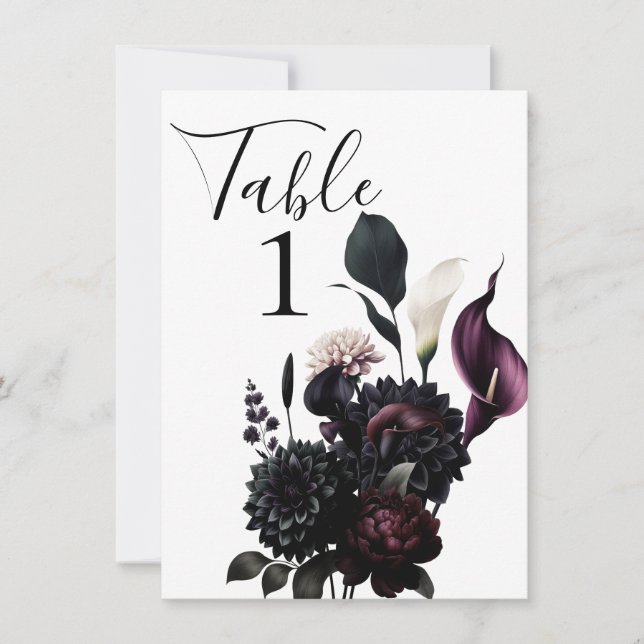 Numéro de table de mariage floral romantique sombr (Devant)