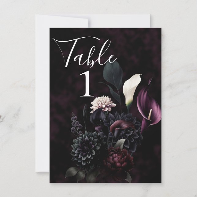 Numéro de table de mariage floral romantique sombr (Devant)