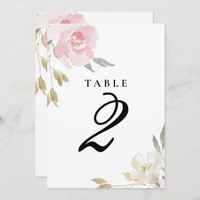 Numéro de table de mariage floral rose classique (Devant / Derrière)