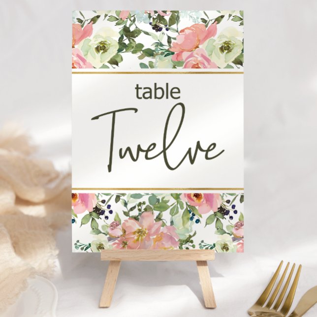 Numéro de table de mariage floral rose coquille d' (Créateur téléchargé)