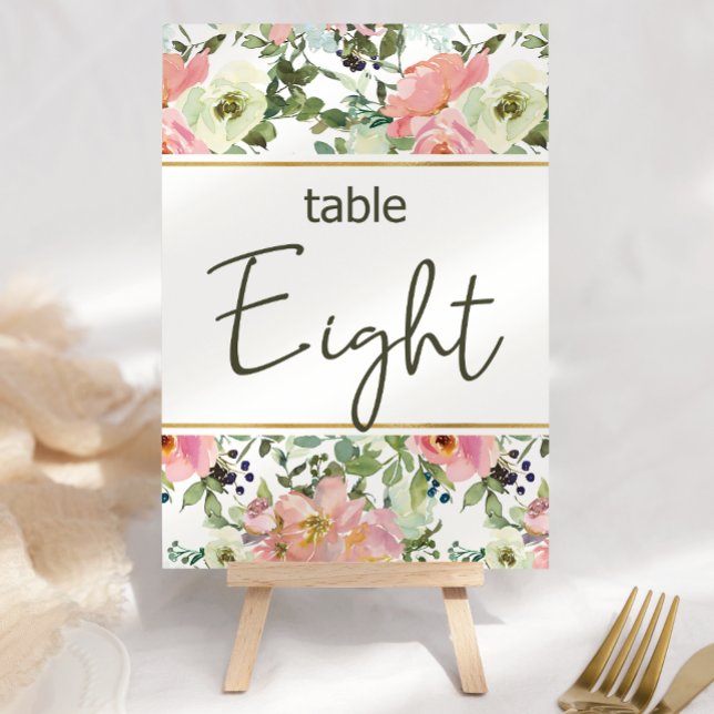 Numéro de table de mariage floral rose coquille d' (Créateur téléchargé)