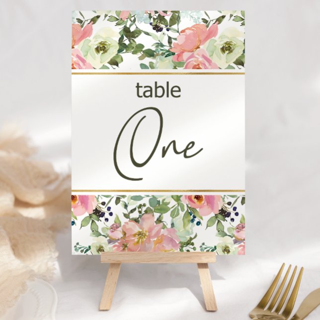 Numéro de table de mariage floral rose coquille d' (Créateur téléchargé)