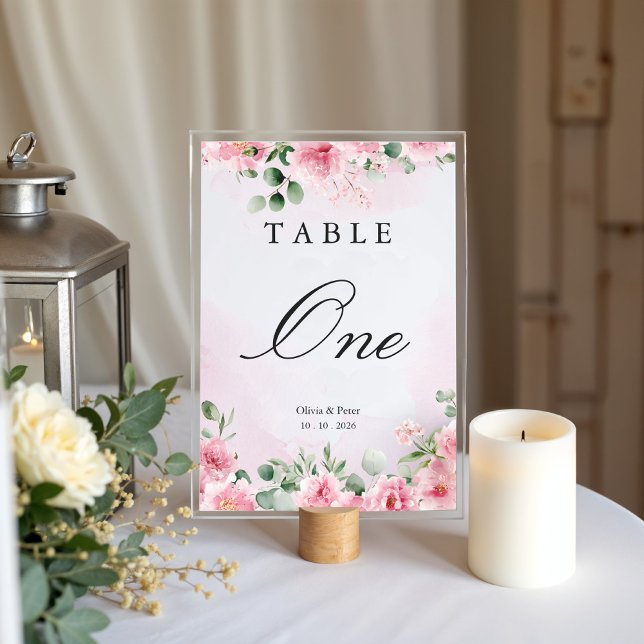 Numéro de table de mariage floral rose poudré (Créateur téléchargé)