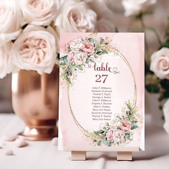 Numéro de table de mariage floral rose poussiéreux (Dusty Pink Floral Wedding Table Number Art)