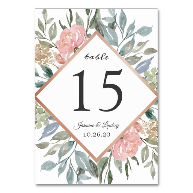 Numéro de table de mariage floral rose poussiéreux (Par défaut)