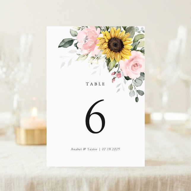 Numéro de table de mariage floral rose tournesols (Créateur téléchargé)