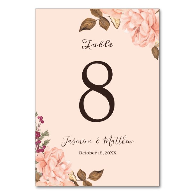 Numéro de table de mariage floral rose Victoria (Par défaut)