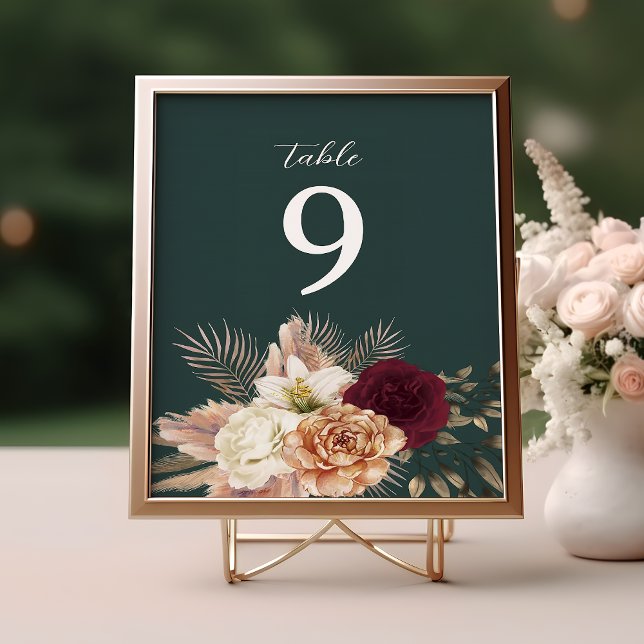 Numéro de table de mariage floral vert émeraude (Créateur téléchargé)
