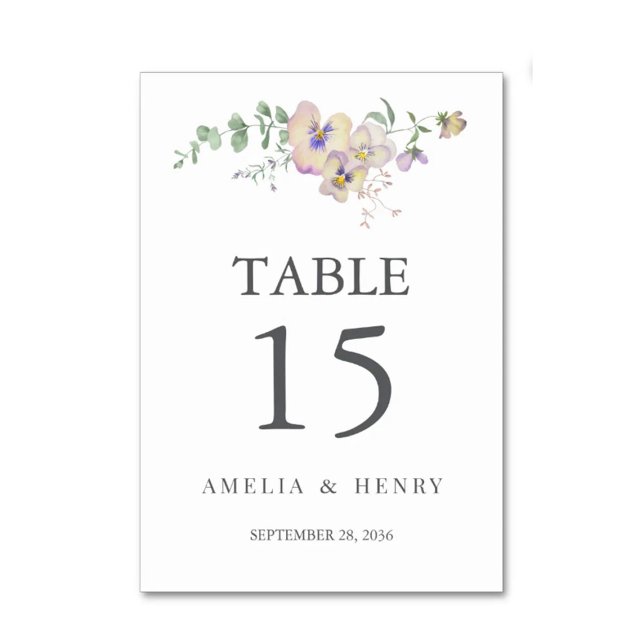 Numéro de table de mariage floral Viola & Eucalypt (Créateur téléchargé)