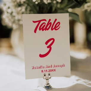Numéro de table de mariage funky gras couleur mode