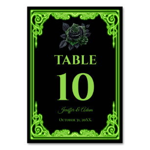 Numéro de table de mariage gothique avec lueur ver