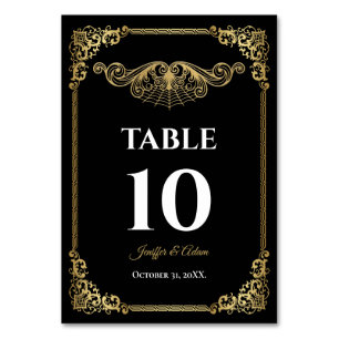 Numéro de table de mariage gothique élégant en or