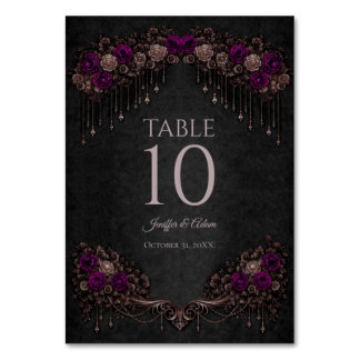 Numéro de table de mariage gothique floral élégant